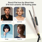 Mini Flat Iron 3/10'' Small Flat Irons for Short Hair,Pixie Cut & Bangs,Tiny Hair Straightener for Edge with LED Display,Travel Thin Hair Straightener with Dual Voltage,Auto Shut Off（Khaki）