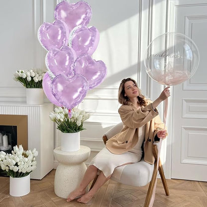 TONIFUL 30 Pcs Clear Lilac Heart Balloons 18 Inch Heart Shape Foil Balloon | - Image 4
