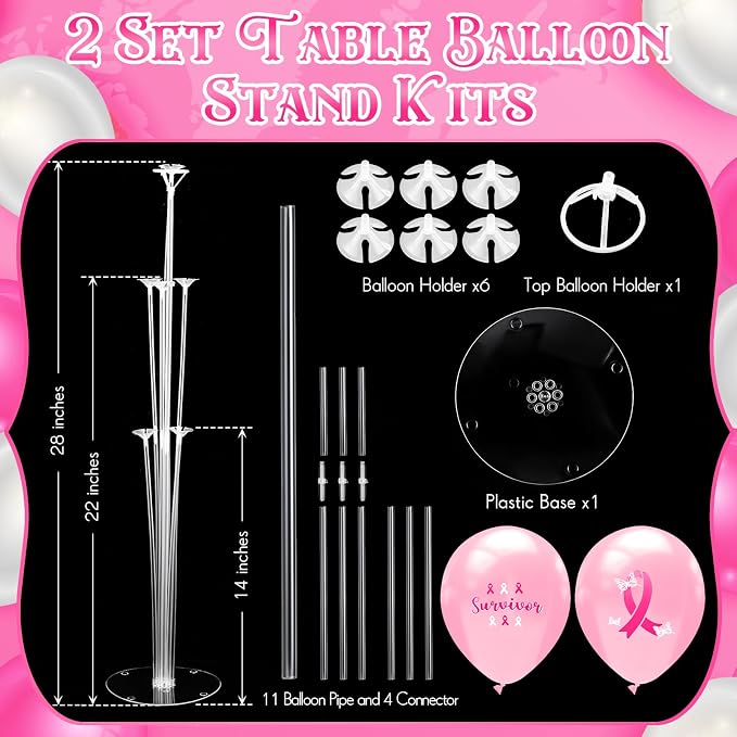 Seematn 2 Set Breast Cancer Awareness Balloon Stand Kits Pink Ribbon Balloon - Image 3