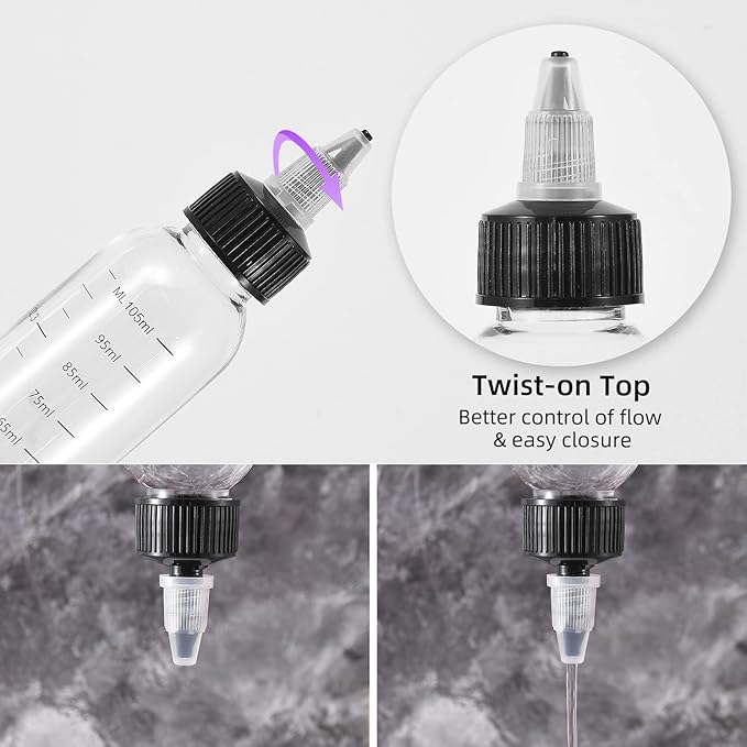 driew Applicator Bottles for Hair, 16.9oz Hair Squeeze Bottle for liquids Twist-On Top Tip Cap with Ratio Graduated Scale Color Applicator Bottle Dye Pack of 2 (4oz)