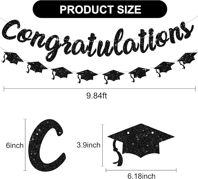 Black Glitter Congratulations Banner, 2026 Graduation Party Decorations Grad - Image 3