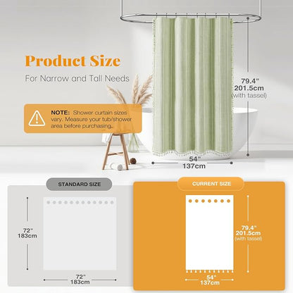 54x78 Boho Farmhouse Linen Heavy Duty Shower Curtain Set, Sage Green | Narrow - Image 3
