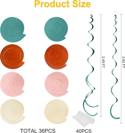 36 Pcs Boho Hanging Swirl Decorations Aqua Green Orange Pink Beige Felt Swirl - Image 2