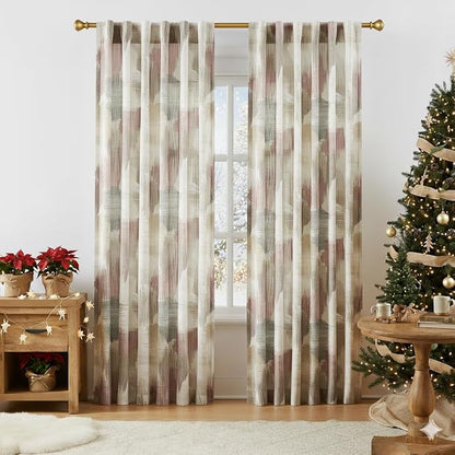 Kayne Studio Red Tan Boho Abstract Rod Pocket Semi Sheer Curtains 84 Inches | - Image 7