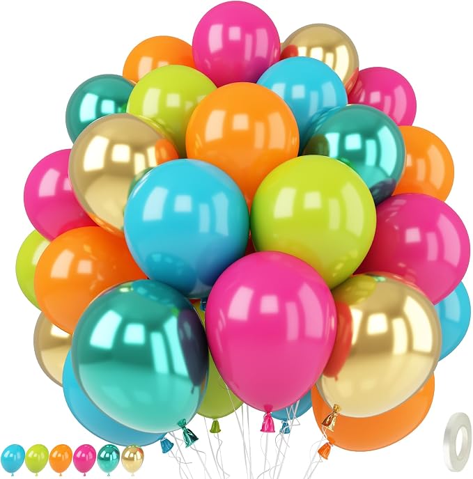 Tropical Balloons, 12 Inch Summer Hawaiian Balloons, Hot Pink Orange Teal Blue by TAOYE