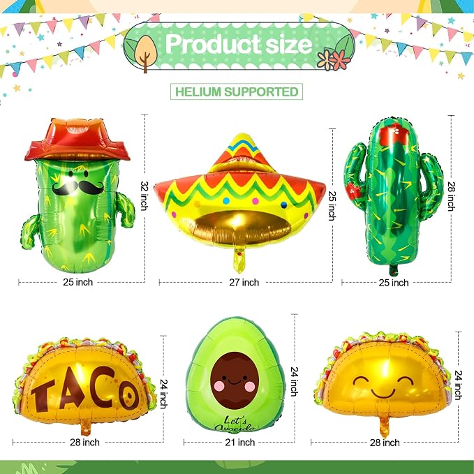 Taco Bar Decorations 13Pcs Mexican Fiesta Party balloons Taco Party Decorations - Image 2