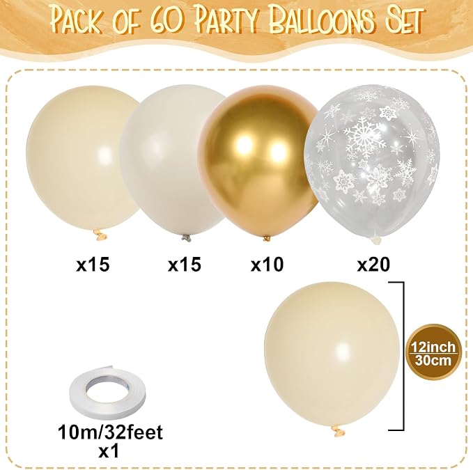 Beige Gold Snowflake Balloons Cream White Sand Gold Metallic Balloons Neutral - Image 2