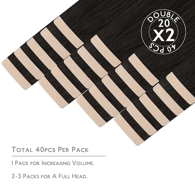 WENNALIFE Tape in Hair Extensions, 40pcs 100g 16 Inch Dark Brown Human Hair, Straight Invisible Reusable Real Extensions