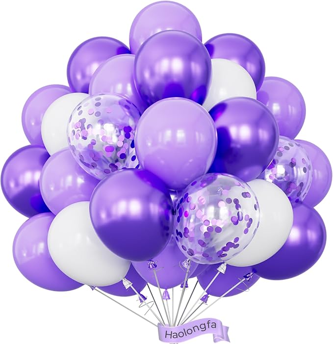 Purple and White Balloons, 12 Inch Graduation Balloons, Lavender Lilac Balloon by Haolongfa