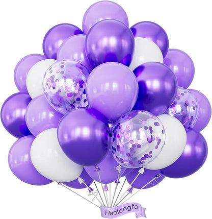Purple and White Balloons, 12 Inch Graduation Balloons, Lavender Lilac Balloon by Haolongfa