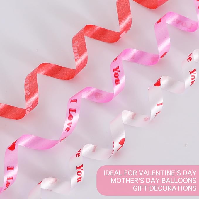 BEISHIDA Valentine Ribbon, Balloon String Printed I Love You 3 Rolls 100 Yards - Image 2