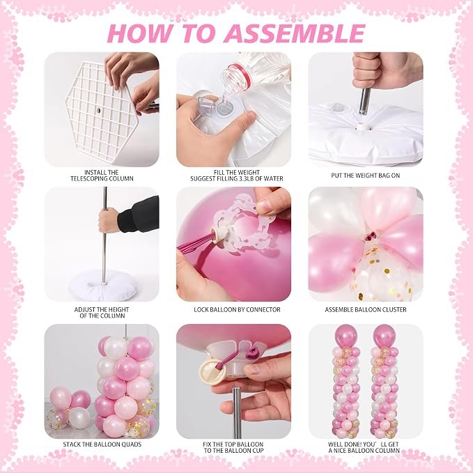 Pearl Pink Gold White Balloon Column Stand Kit of 2 - Image 5