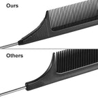 Leinuosen 2 Pack Rat Tail Combs with Parting Tip Steel Pin for Women Teasing Comb for Sectioning, Parting, Splitting, Styling Hair Stainless Steel Metal Pintail Carbon Fiber Heat Resistant