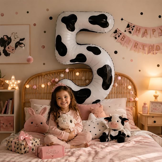 Cow Print Number Balloon 5, 40 Inch Large Self Inflating 5 Foil Number Balloons - Image 3