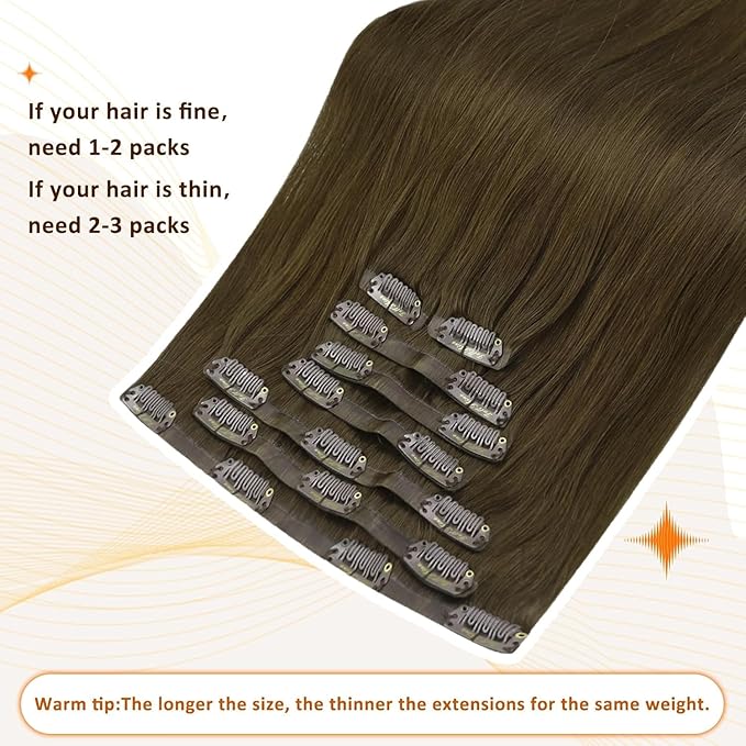 Full Shine Seamless Clip in Hair Extensions Human Hair Mocha Brown Human Hair Extension Clip ins Brown Straight Soft Hair for Women 18 Inch 8 PCS 120 G