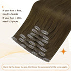 Full Shine Real Hair Extensions Clip in Human Hair Brown Seamless Hair Extensions Clip in Natural Brown Straight PU Weft for Short Hair 12 Inch 95 Grams 8 PCS