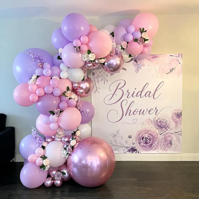 Pink and Purple Balloons, 12 Inch Pastel Light Pink Lavender White Balloons - Image 3
