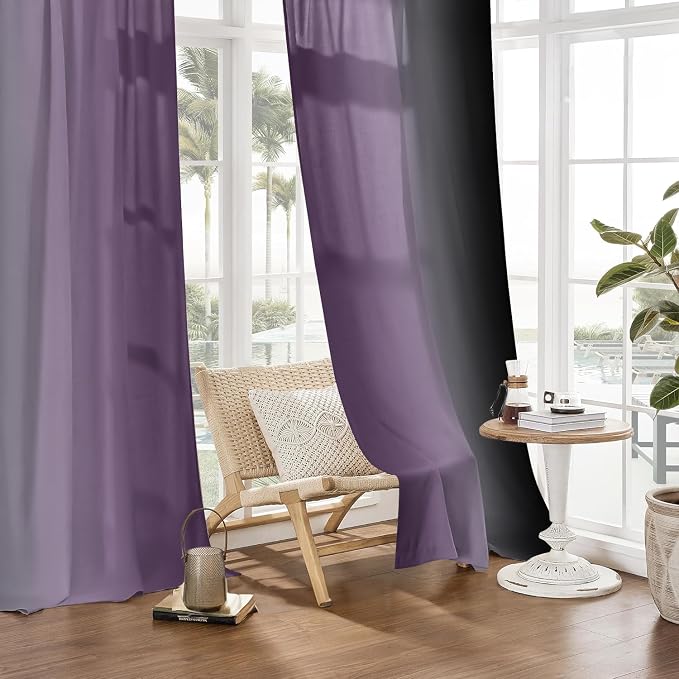 Purple and Black Curtains for Living Room 84 Inch Length Ombre Curtains 2 Panel - Image 8