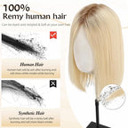 Large MONO Top Hair Toppers for Women Remy Human Hair 14 Inch 6"x7" Big Base Partial wig Cover Thinning Hair or Loss No Bangs Natural Wiglets(Light Blonde Mixed Brown)