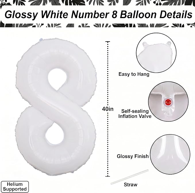 White Number 18 Balloon 40 Inch, Large White Foil Balloons - Image 4
