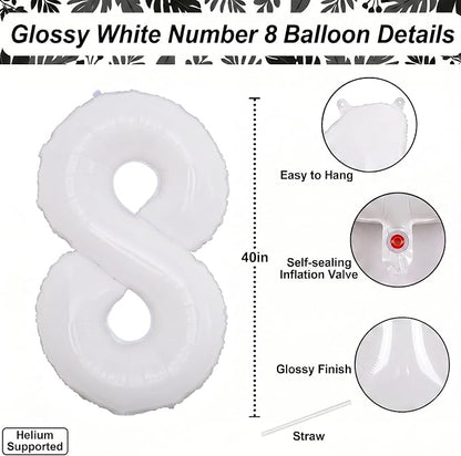 White Number 18 Balloon 40 Inch, Large White Foil Balloons - Image 4