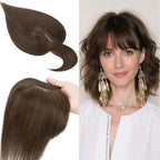 SEGO 100% Real Human Hair Toppers, with Air Bangs, Silk Base 150% Density, Clip in Topper, 2.7”x5.1”, HairPieces for Women, with Thinning/Hair Loss Cover Gray