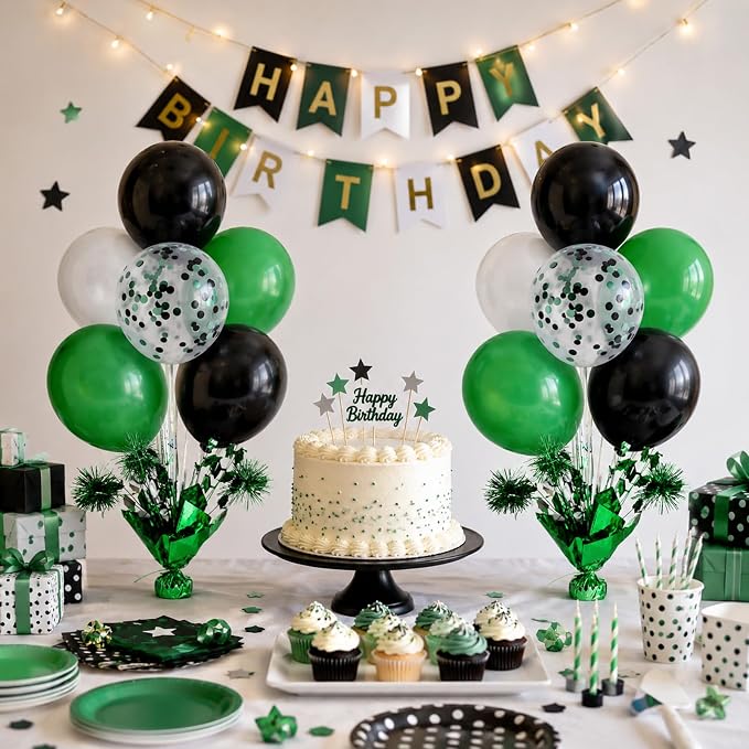 4 Set Green Black Balloon Centerpieces - Image 2