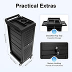 Salon Trolley Cart, 7 Layer Hair Salon Storage Cabinet Barber Organizer Tool, Portable Utility Beauty Barber Cart, Black Lockable Storage Cabinet Barber Station for Hair Stylist Hairdresser