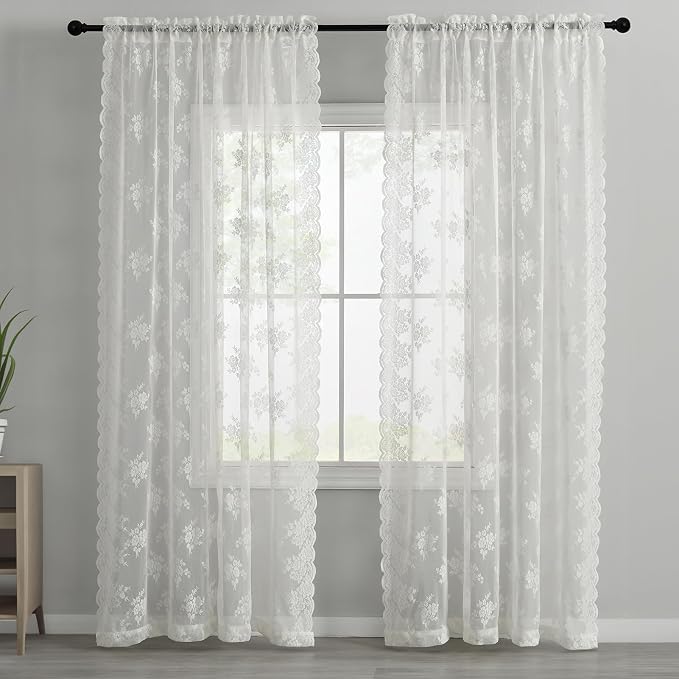 Kotile Ivory Sheer Lace Curtains - Image 8