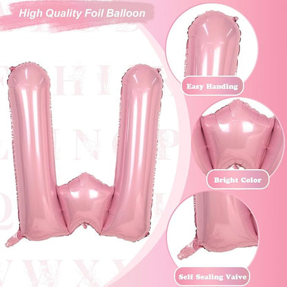 Pastel Pink W Balloon, 40 Inch Giant Baby Pink Mylar Helium Foil Letter W - Image 9