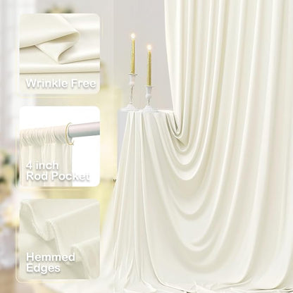 20ft x 12ft Wrinkle Free Ivory Backdrop Curtains - Image 3