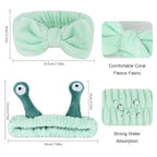Skincare Headband Bow Snail Spa headband and Wristband Set, 6 Pack Cute Makeup Headbands for Washing Face, Fun Gifts for Women and Girls