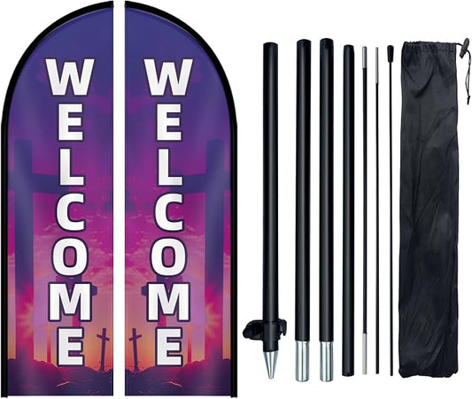 1PC Double Sided Church Welcome Feather Flag by WOANIXY---ProfessionalCustomFeatherFlagCustomBanner