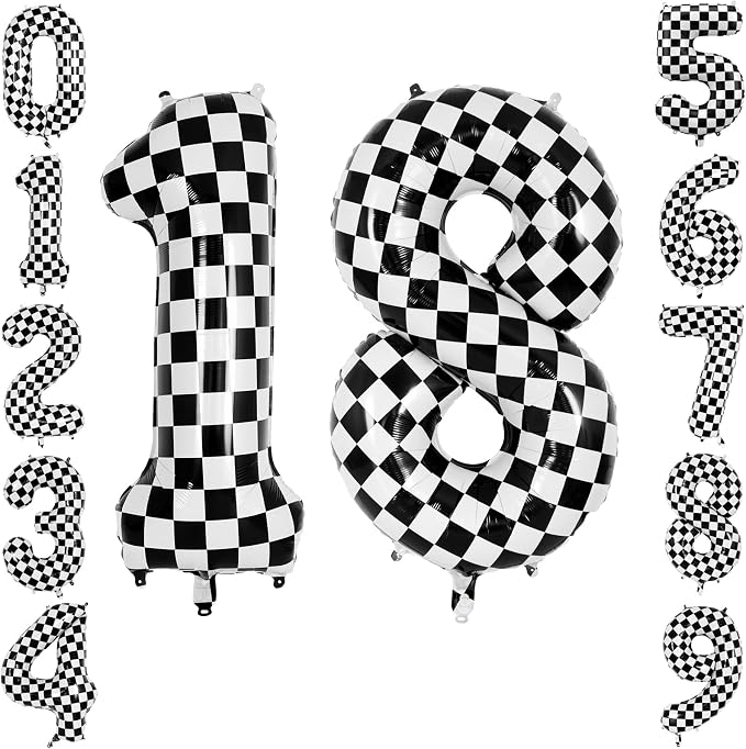 40" Checkered Number 18 Balloon by TNCDJKPA