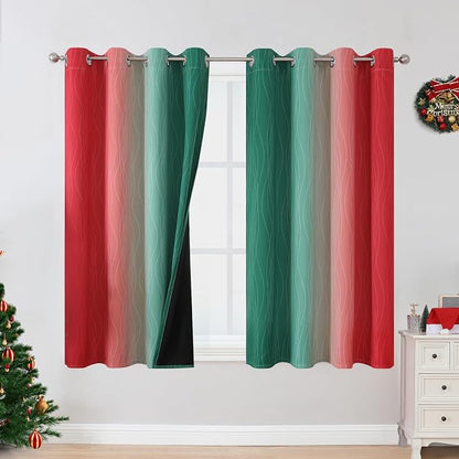Red and Green Blackout Curtains 45 Inch Length, Full Room Darkening Ombre Drapes by ESTELARTEXTILER