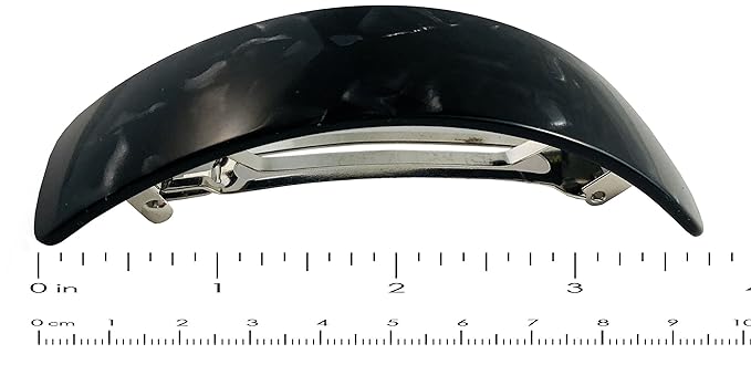 French Amie Volume Black Large Curved Handmade Strong Grip Celluloid Automatic Hair Clip Barrette (Black Finish)