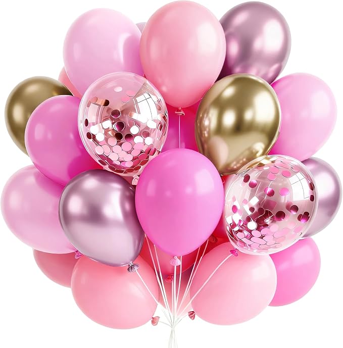 PartyWoo Pink and Gold Balloons 66pcs Metallic Gold Pearl Hot Pink Balloons | by PartyWoo