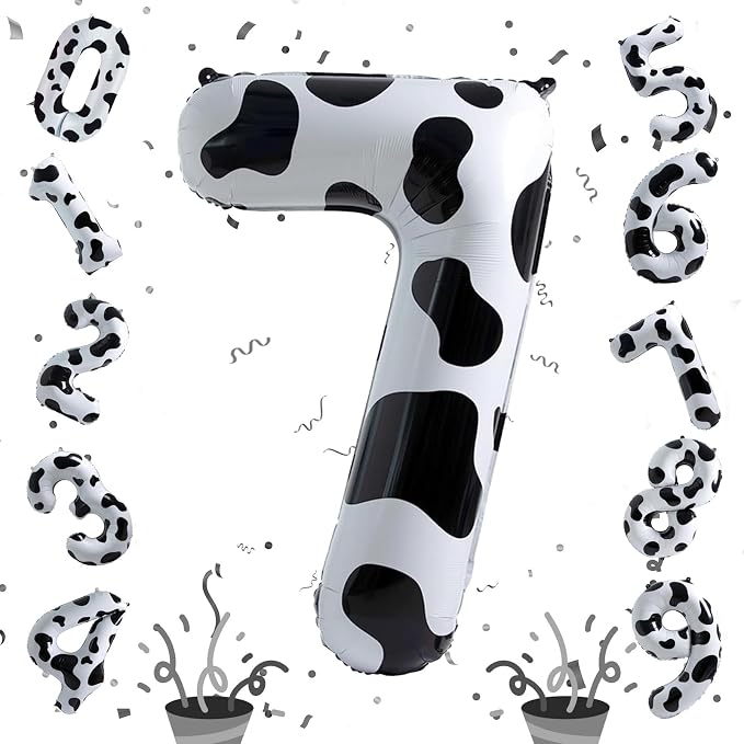 Number 7 Balloon for Boys, Giant Cow Print Self Inflating Number 0-9 for Girls - Image 8