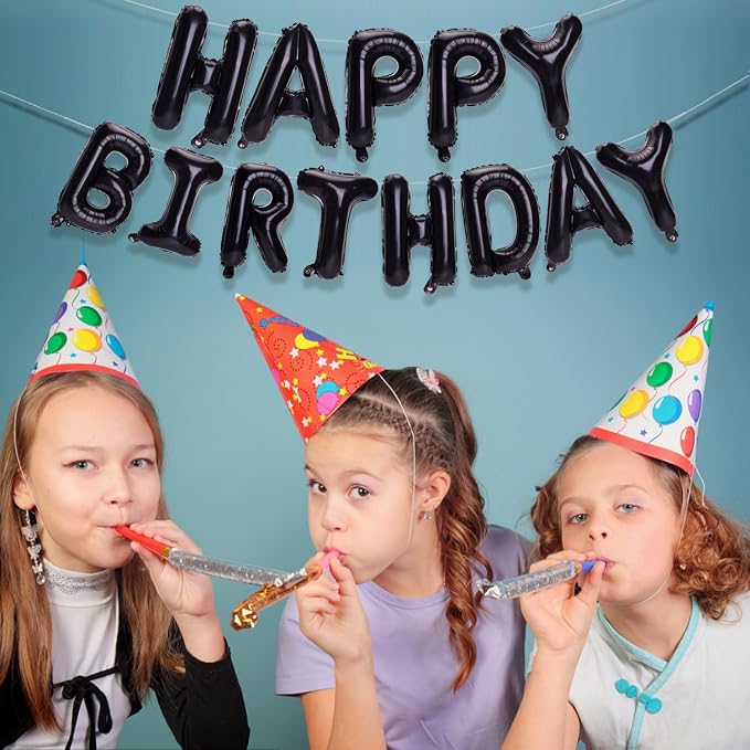 PIGETALE Black Happy Birthday Balloons Banner, 16 Inch Mylar Foil Letters Happy - Image 4