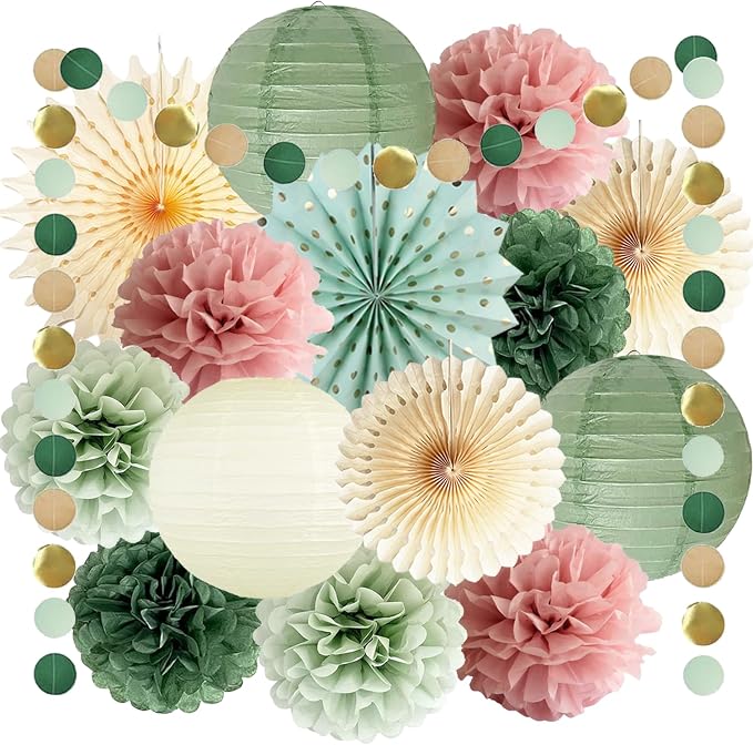 Sage Green and Dusty Pink Party Decorations Green & Pink Party Decor Sage by FETETIJD