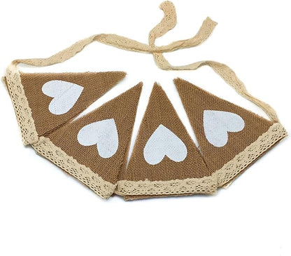 FQTANJU 12Pcs Vintage Heart Jute Burlap Bunting Banner Hessian Flag - Image 3