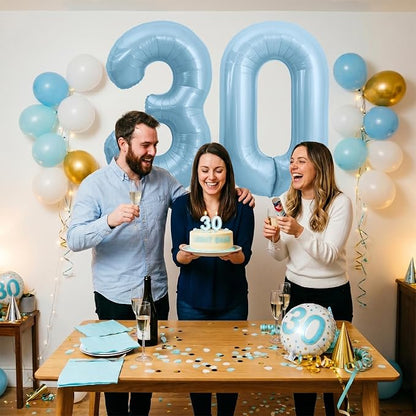 TONIFUL 40 Inch Pastel Blue Number 3 and 0 Foil Balloons Large Mylar Foil Digit - Image 5