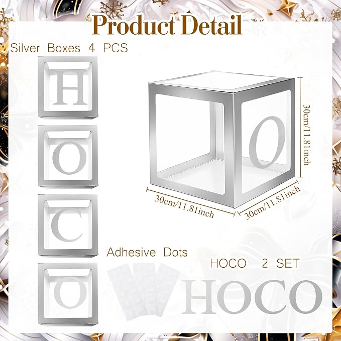 4 Pcs Hoco Boxes with Letters 11.8 x 11.8 x 11.8 Inch Clear Homecoming Balloon - Image 2
