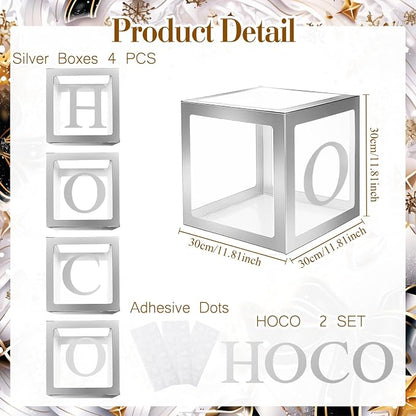 4 Pcs Hoco Boxes with Letters 11.8 x 11.8 x 11.8 Inch Clear Homecoming Balloon - Image 2