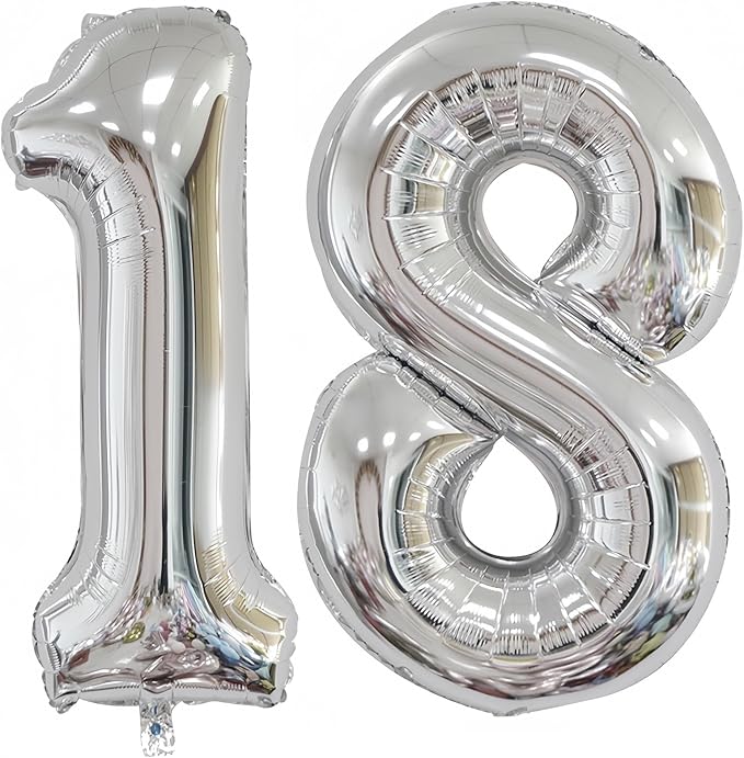 Silver 18 Balloon, 40 Inch Silver Number 18 Balloon Big Foil Mylar Helium by BBPOOL