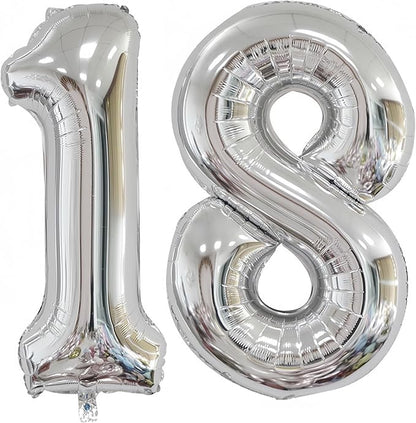 Silver 18 Balloon, 40 Inch Silver Number 18 Balloon Big Foil Mylar Helium by BBPOOL