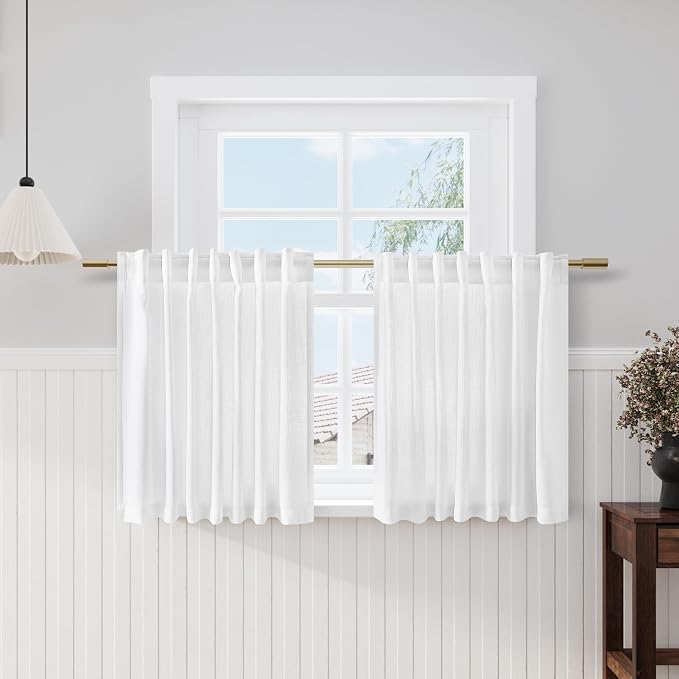 Linen Textured Half Curtains for Cafe Back Tab Rod Pocket Window Toppers by Nanspring