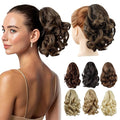 Ponytail Extension,9" Short Curly Wavy Claw Clip in Ponytails Hair Extensions Natural Soft Synthetic Hairpiece for Women - Chestnut Brown