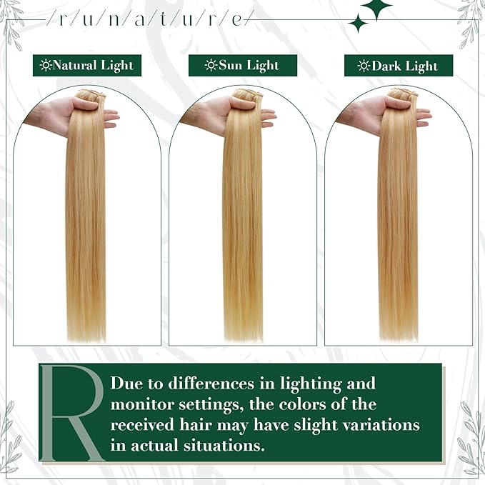 RUNATURE Real Human Hair Clip in Extensions Blonde, 14 Inch Clip in Hair Extensions Human Hair, Remy Hair Extensions Clip Ins, Easy to Maintain, 50g 3pcs #16P24 Golden Blonde Highlight