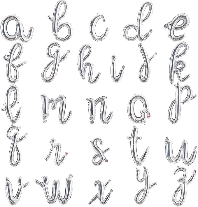 TONIFUL Cursive Silver Letter Balloon 2 Set 16 Inch A-Z Custom Foil Banner | 52 by TONIFUL
